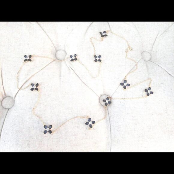 NWT Tory Burch Gold Blue Zircon Four Leaf Clover Elongated 21 in. Neckla… - Picture 6 of 11